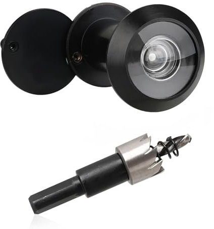 Türspion mit Sichtschutz 200° Weitwinkel Edelstahl Optische Glaslinsen Bohrloch Ø 16mm Spion mit Bohrer Einstellbare Länge Türspion- Spio für 35-60mm Dicke Türen (Schwarz)