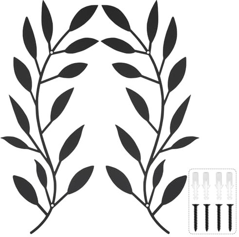 Decoración de pared de hoja de árbol de metal, 2 unidades, arte de pared negro para sala de estar, decoración colgante de pared, esculturas creativas de pared, adornos negros, obras de arte de metal