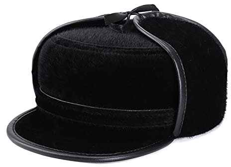 Herrenmützen Wintermütze mit Ohrenklappen Winter Faux-Ohrenschützer Caps Grau Schwarz Farben Schwarz-59cm (Schwarz 7)