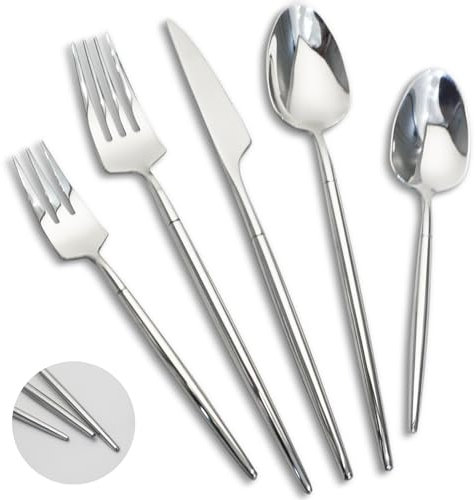 Ovales 5-teiliges Spiegel Silber Besteck Set, Besteckset aus Geschmiedetem Edelstahl Mit Europäischem, Cutlery set für 1 Personen