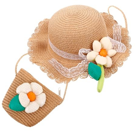 VALICLUD Sombrero para Niñas Sombrero De Playa con Bolso De Hombro para Días Soleados o Excursiones Al Aire