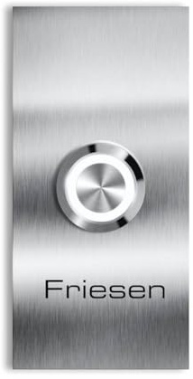 Metzler Klingelschild mit LED-Drucktaster und Lasergravur aus Edelstahl gebürstet 4,5 x 9 cm witterungsbeständig personalisierbar einfache Montage Ringbeleuchtung wählbar Friesen