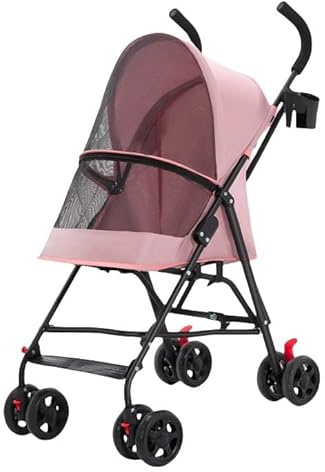 Passeggino cane gatto in acciaio – Passeggino per cane – 4 ruote, passeggino per cane e gatto, pieghevole, leggero e pratico, colore: rosa