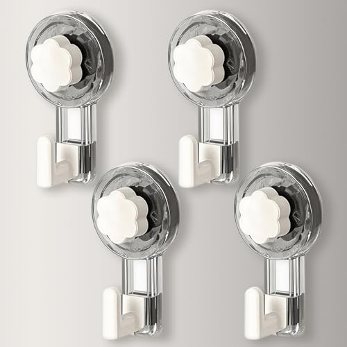 Crochet Ventouse Salle De Bain Sans Percage (Gray+White, 11.2*6.2*4.3cm*4) | Porte Accroche Serviette Ventouse Sans Percage, Crochet Mural Sxtra Forte Suction Hooks pour Douche Cuisine Torchon Toilette