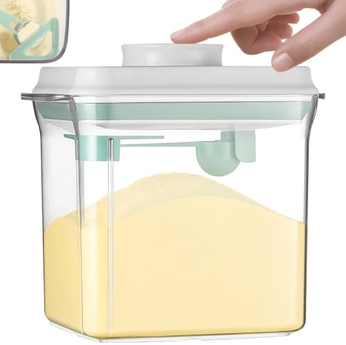 1700ml Air Tight Baby Formula Powder Dispenser with Scraper & Measuring Scoop, Push-Button Seal Lid Moisture-Proof Food Storage Containers, Dishwasher Safe Pots for Milk, Coffee, Cereal & Flour