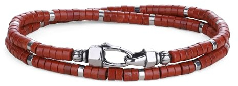 COAI Pulsera de Cuentas de Jaspe Rojo para Hombre, Pulsera Heishi para Hombre Doble Capa de Piedras Semipreciosas L
