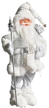 Beliani Dekofigur Weihnachtsmann Silber/weiß Weihnachtsdekoration Nelaug