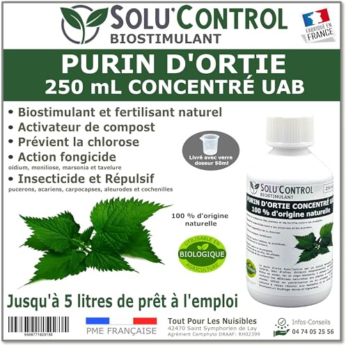 Purin d’Ortie Naturel Solu’Control UAB – 250 ml – Fongicide & Insecticide Végétal – Stimule la Croissance et Renforce les Plantes – Utilisable en Agriculture Biologique – Fabriqué en France