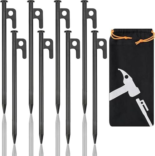 Zeltheringe Set 8 Stück, Erdanker mit Haken, 30CM Heavy Duty Bodenanker für Camping, Zelt Heringe Stahl Erdnägel Garten, Pavillon & Unkrautvlies inkl Aufbewahrungsbeutel