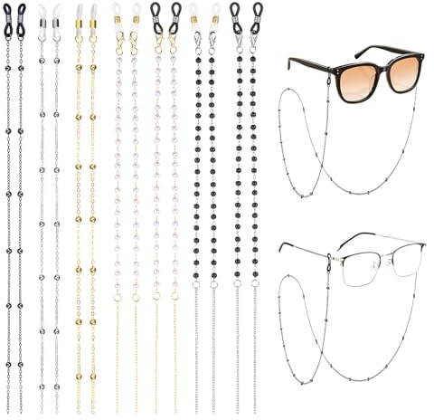 Lwezgi 7 Stück Brillenkette Damen Modern, Brillenband Damen, Glasses Strap, Brillenbänder 70cm Länge, Brillen Kette für Brille Brillen Sonnenbrille Mask (Gold, Silber, Schwarz)
