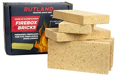 Rutland Fire Bricks, Properly Cured High Temperature FireBrick, USA-Made Residential Fire Clay Replacement for Wood Stove, Fireplace, & Pizza Oven, Size 9 x 4.5 x 1.25, 6-Pack, Tan