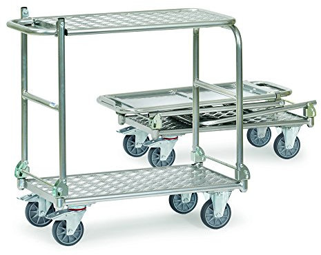 Fetra Transportgeräte mtaacpa2p Wagen mit Tablett Aluminium 2 Ablagen, 720 mm x 450 mm Plattform Durchmesser