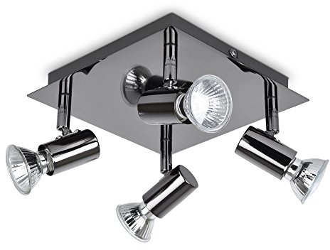 MiniSun | Modern Square Black Chrome 4 Way Adjustable GU10 Ceiling Spotlight | Ceiling Spots, Home Décor & Improvement Essential | Mains Wired