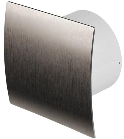 Badventilator Ø 100 mm silber gebürstet mit Feuchtigkeitssensor Nachlauf und Rückstauklappe Lüfter Ventilator Wandlüfter Badlüfter Ventilator Einbaulüfter Bad Küche leise 10 cm