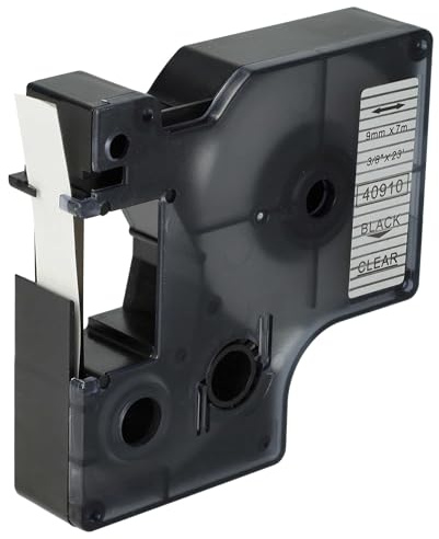 vhbw Schriftband-Kassette kompatibel mit Dymo LabelManager 100 | 210D, 120P, 200, 100 Plus, 160 Etiketten-Drucker 7m x 9mm Schwarz auf Transparent