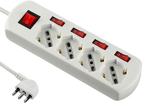 Electraline 62058 Multipresa 4 Posti Generale, 4 Interruttori Indipendenti, 4 Prese Polivalenti, Bianco