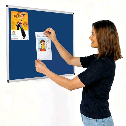 Wonderwall Budget Blue Felt Noticeboard, 90 x 60 cm, Anti-Fade Pinboard - Aluminium Frame, Discreet Corner FIxings - Ideal for Office, School, Home, Healthcare