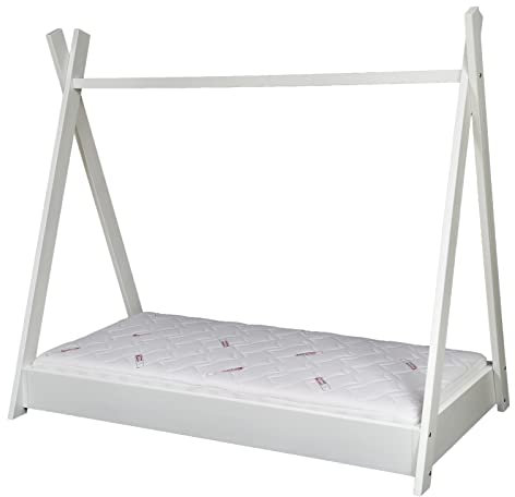 Velinda Kinderbett in Zelt-Optik Zelt-Bett Indianer-Bett mit Matratze Standard 160x80cm (Farbe: weiß)