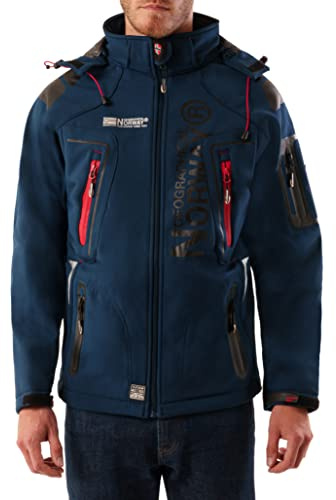 Geographical Norway Techno Men - Giacca Cappuccio Softshell Impermeabile Uomo - Giacca Vento Tattica Da Esterno - Escursionismo Sci Autunno Inverno Primavera (Marina rossa S)
