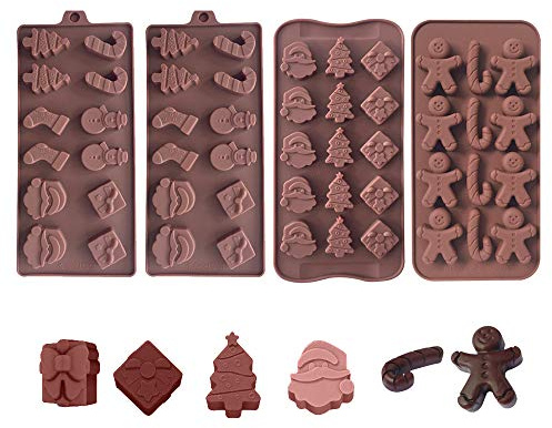 4 Packungen Silikonform Weihnachten, Silikonformen Gießformen Weihnachten, Silikon Backform Gießform Weihnachten, 3D Wiederverwendbar Schokoladenform für Torten Fondant Weihnachten Kekse Backen