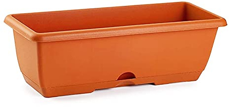 Acan Jardinera balconera de plástico con Plato sin Soporte, Modelo PLFT, 40 x 20 x 17,5 cm - Color marrón. Macetero para Plantas y Flores Rectangular con Agujeros de Drenaje y Bandeja integrada