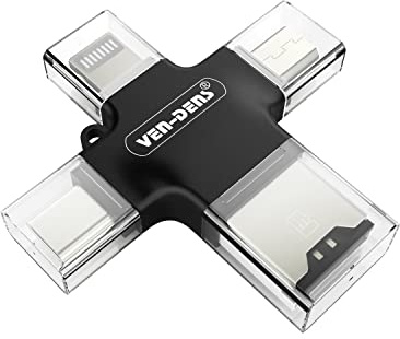 4 In 1 Mini USB OTG To USB 2.0 USB C and Lightning Multiple Card Reader Adapter Micro SD Universal Portable Card Reader For iPhone/iPad/Android Smart Phones and More