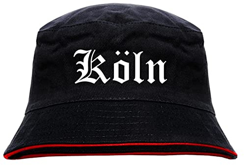 sostex Köln Anglerhut - Altdeutsche Schrift - Schwarz-Roter Fischerhut XL Schwarz