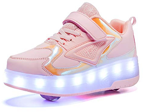 Aizeroth USB Aufladen 7 Farbwechsel LED Blinkend Schuhe Mit Doppelt Rollen Automatisch Räder Rochen Skateboardschuhe Outdoor Fitnessschuhe Gymnastik Sneakers für Jungen Mädchen Roman Geschenk