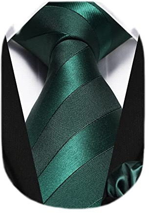 HISDERN Ties for Men Green Tie Handkerchief Set Dark Green Striped Formal Woven Emerald Pocket Square Wedding College Striped Necktie Christmas