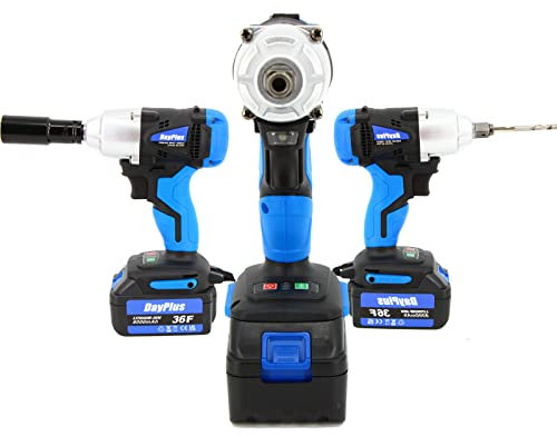 Impact Wrench Drill 2 in 1 420Nm Rotary Impact Wrench LED 1/2 inch, 4pcs Scokets, 6 Drill Bits, 1/2 Drive Dual Speed Cordless Power Tool with LED Work Light