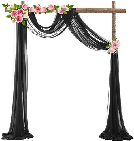 Tüll Fotovorhang Hintergrund Vorhäng,Hochzeitsbogen Deko Tüllstoff Hochzeit Bogenvorhäng Freihandbogen Querbehang Deko Gardinen Vorhang für Babyparty Party Hochzeit Torbogen Zeremonie,70*550cm Schwarz