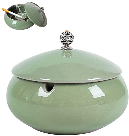 Mecctuck Aschenbecher, Aschenbecher für Draussen, Windaschenbecher mit Deckel, Windaschenbecher Keramik, Zigarettenaschenbecher für Balkon/Zuhause/Terrasse/Büro Dekoration
