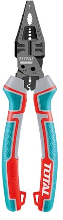 TOTAL - Alicate Multifunción 8 en 1 – 200 mm - Funciones de Corte, Desbarbado, Sujeción de Clavos - Acero Cr-V con Teflón - Mango Trimaterial Ergonómico - Fuerza Reforzada