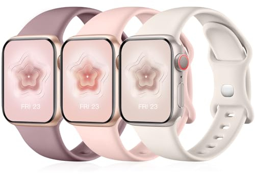 Maledan 3 Pack Straps Compatible with Apple Watch Straps 38mm 40mm 41mm 42mm 44mm 45mm 46mm 49mm for Women, Soft Silicone Replacement Band for iWatch Series 11 10 9 8 7 6 5 4 3 2 SE/SE3,Light Colour A