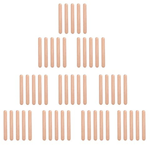 50Pcs Chevilles en Bois, Goupilles Rondes Bois Cannelées pour Tiroirs D'armoires Tiges D'artisanat Cannelées Cylindriques Chevilles pour L'assemblage Meubles Projets Menuiserie (M6x50mm)