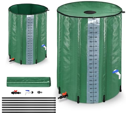 UISEBRT Regntunna 380 liter regnvattentunna vikbar regnvattentank med vatteninloppsgaller vattentank regnvattenfat PVC, samlar miljömedvetet vatten