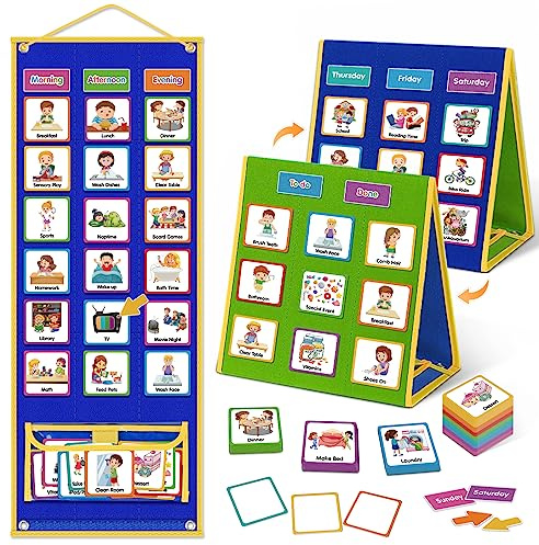 Godery Large Visual Schedule for Kids Chore Reward Chart,Bedtime Routine Chart for Toddlers,Double Side Weekly Planner Board with 109 Cards for Home School Planner,Autism Learning Materials.