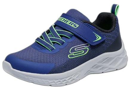 Skechers Kids Boys Microspec Ii Sneaker, Navy Blue/Lime, 4 Big Kid