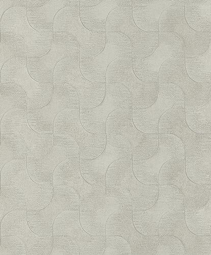 Rasch Tapete 608144 - Einfarbige Vliestapete in Grau mit grafischem Muster und changierendem Metallic-Effekt aus der Kollektion Sky Lounge