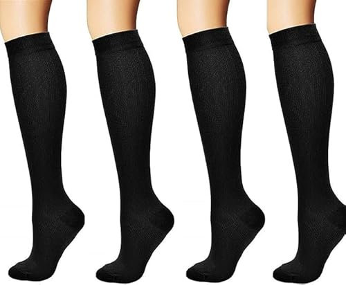 4 Paar schwarz Kompressionsstrümpfe/Kompressionssocken/Compression Socks/Strümpfe Kompression/Laufsocken/Thrombosestrümpfe/für Damen Herren, Sport, medi, Flug, Reisen, Tennis & Alltag