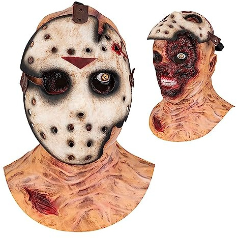 Yearsahrk Jason Maske Horror Hockey Killer Masken Scary Zombie Masken Rotten Face Doppelschicht Maske Gruselige Halloween Kostüm Party Karneval Requisiten