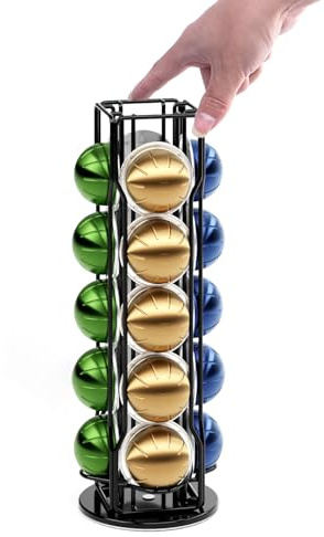 SEVENLINE Vertuo Kapselhalter für 20 Kaffeekapseln, kompatibel mit Nespresso Vertuoline, Ständer für Vertuo Line, Organizer, Karussell, 360 Grad drehbar, Schwarz