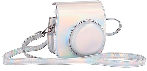 Riosin Instant Mini12 Protective Case for Instax Mini 12/11-Magic Silver | Premium Leather Camera Bag Cover|with Film Pocket|Removable&Adjustable Strap