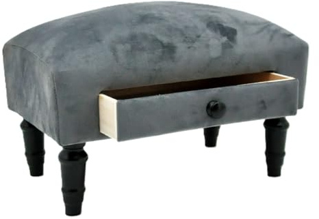 Freshnewlooks Footstool Ottoman Trunk With Drawer Hand Made Lounge Padded Foot Stool Velvet (Silver Grey)