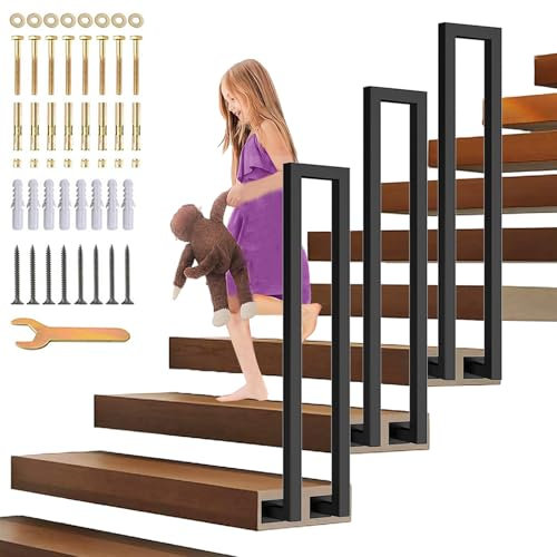 Rampe Escaliers Intérieur Garde Corps en Forme de U Balustrade, Montage Latéral Main Courante, Noir Fer Forgé Rambarde pour Villas, Balcons, Couloirs (100cm)