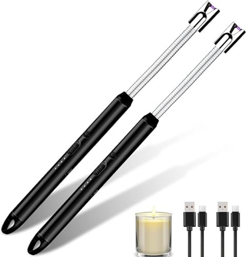 Accendino Elettrico, Accendigas USB Ricaricabile 2 pcs, Accendigas Elettrico Cucina Accendino Lungo per Candele leggere Stufe a gas Barbecue da campeggio,Collo Lungo Girevole a 360°