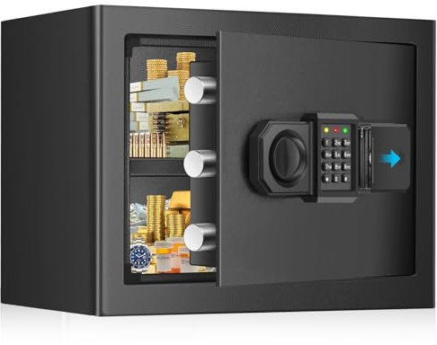 28L Safe Tresor für Zuhause, Stahl Feuerfester Safe mit Ersatzschlüssel, Abnehmbarem Regal und Alarmanlage, Klein Digitaler Tresore mit Zahlenschloss für Bargeld Wichtiger Dokumente