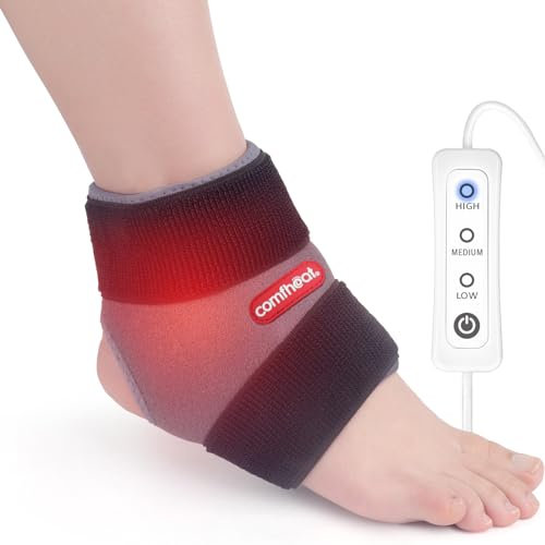 Comfheat Fascia per caviglia riscaldata per alleviare il dolore da artrite della caviglia, cuscinetto riscaldante USB con 3 impostazioni di calore, spegnimento automatico, terapia del calore per