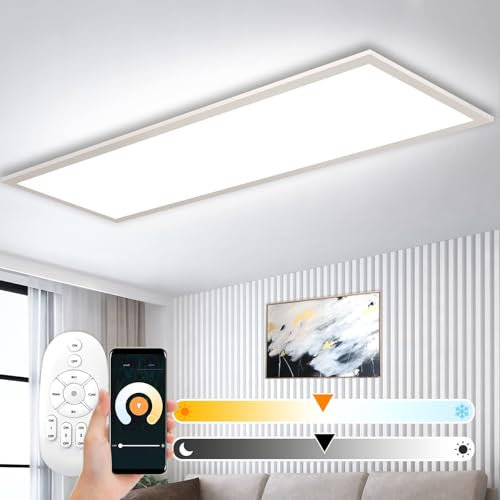 Plafón de Techo LED Regulable 120 x 30 cm con WiFi Tuya, Lámpara Panel Súper Iuminosa 40 W, Iluminación Inteligente de 2700 K – 6500 K para Oficina, Salón, Cocina, Garaje, Habitación de los Niños