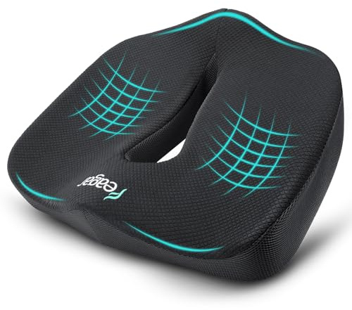 Feagar 2024 Nuevo Gran Cojín Silla Oficina, Cojín Viscoelástico XXL, Cojín Ergonómico Silla Oficina, Cojín Coxis, Adecuado para Uso Interior y Exterior, Color: Negro